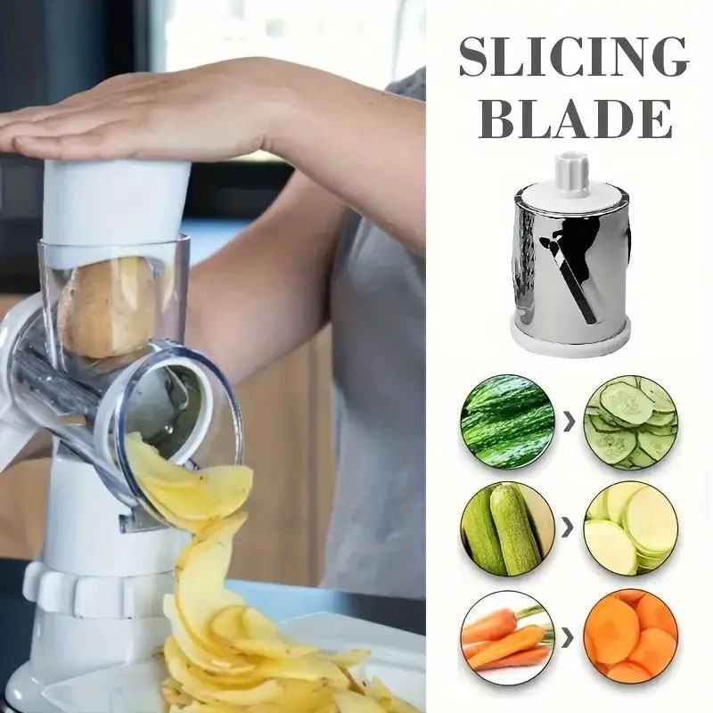 4-in-1 Manual Vegetable Chopper & Slicer Set - Multifunctional Fruit and Veggie Cutter with Container, Cheese Grater - Essential Kitchen Gadge