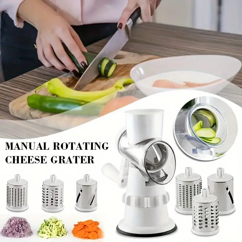 4-in-1 Manual Vegetable Chopper & Slicer Set - Multifunctional Fruit and Veggie Cutter with Container, Cheese Grater - Essential Kitchen Gadge