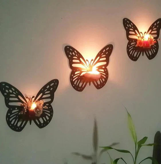 Decorative Butterfly Wall Shelf with Candlestick